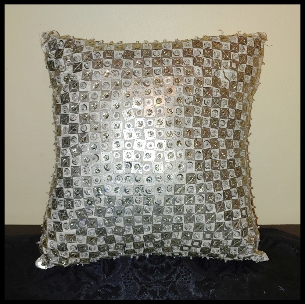 Max Studio Silver Sequined Accent Pillow